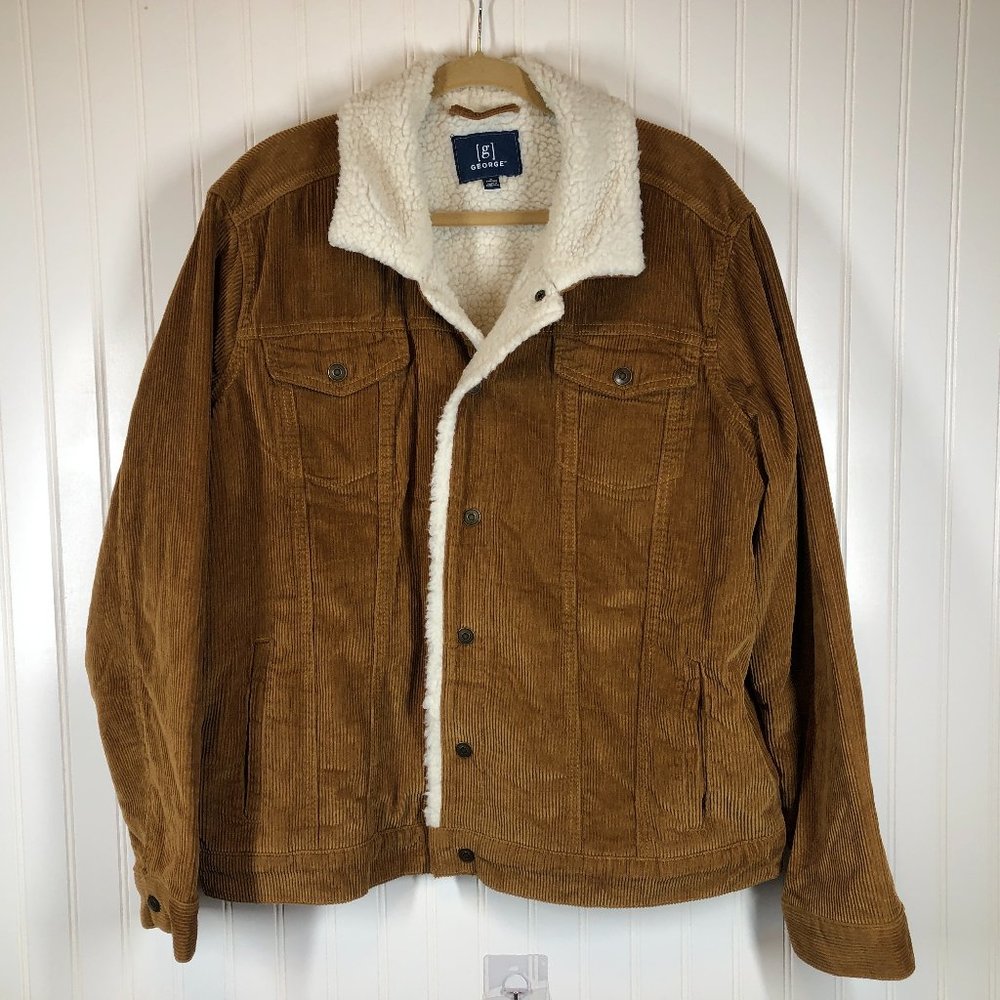 Mens [g] GEORGE Corduroy Jacket Sherpa Lining XL